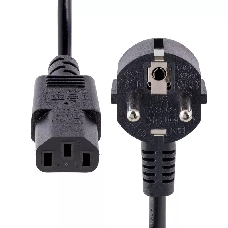 StarTech.com 3m (10pēdas) datora strāvas vads, 18AWG, ES Schuko uz C13 strāvas vads, 250V 10A, melns maiņas maiņstrāvas vads, TV/monitora strāvas kabelis, Schuko CEE 7/7 uz IEC 60320 C13 strāvas vads - datora barošanas bloka strāvas kabelis