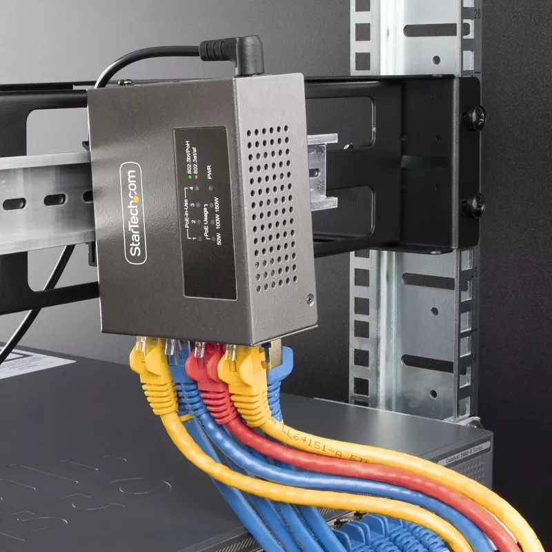 StarTech.com 4 portu multi-gigabitu PoE++ inžektors, 5/2,5/1G Ethernet (NBASE-T), PoE/PoE+/PoE++ (802.3af/802.3at/802.3bt), 160 vatu jaudas budžets, piestiprināms pie sienas/DIN sliedes, nepārvaldāms