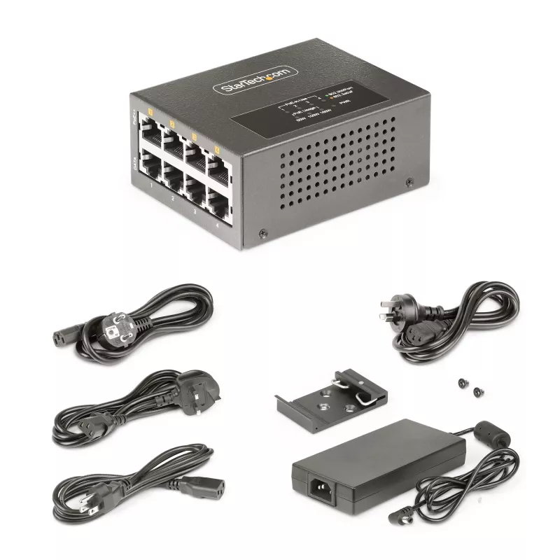 StarTech.com 4 portu multi-gigabitu PoE++ inžektors, 5/2,5/1G Ethernet (NBASE-T), PoE/PoE+/PoE++ (802.3af/802.3at/802.3bt), 160 vatu jaudas budžets, piestiprināms pie sienas/DIN sliedes, nepārvaldāms
