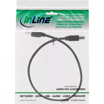 USB 2.0 kabelis, Type A spraudnis / B spraudnis, melns, 0,3 m, InLine 34503X