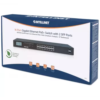 Nepārvaldāms slēdzis Intellinet 16 portu Gigabit Ethernet PoE+ 370W