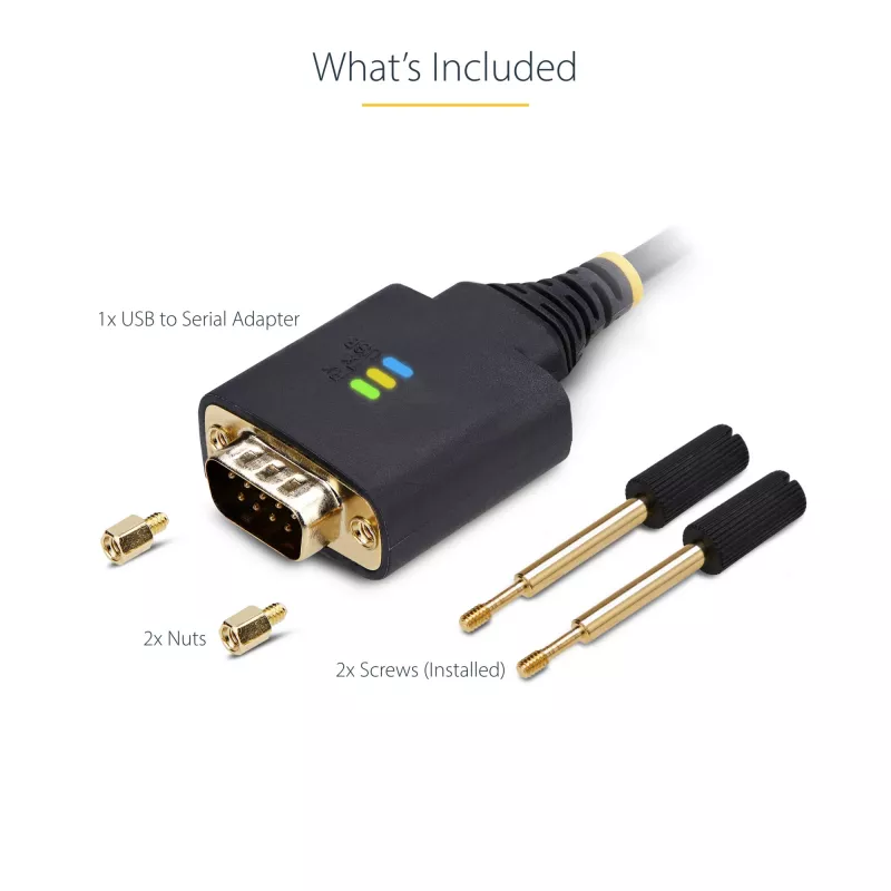 StarTech.com 3 pēdu (1 m) USB–seriālā porta adaptera kabelis, COM saglabāšana, maināmās skrūves/uzgriežņi, USB-A uz DB9 RS232, FTDI IC, ESD aizsardzība, Windows/macOS/Linux