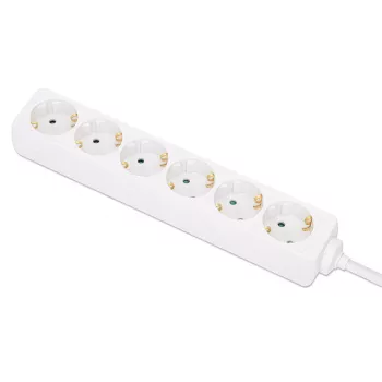 Manhattan Power Distribution Unit EU (2-pin), x6 gang/output, 2m kabelis, 16A, Balts, Pagarinātājs, PDU, Strāvas sadalītājs, Trīs gadu garantija