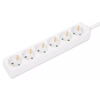 Manhattan Power Distribution Unit EU (2-pin), x6 gang/output, 2m kabelis, 16A, Balts, Pagarinātājs, PDU, Strāvas sadalītājs, Trīs gadu garantija