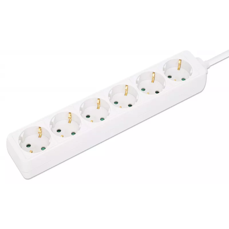 Manhattan Power Distribution Unit EU (2-pin), x6 gang/output, 2m kabelis, 16A, Balts, Pagarinātājs, PDU, Strāvas sadalītājs, Trīs gadu garantija