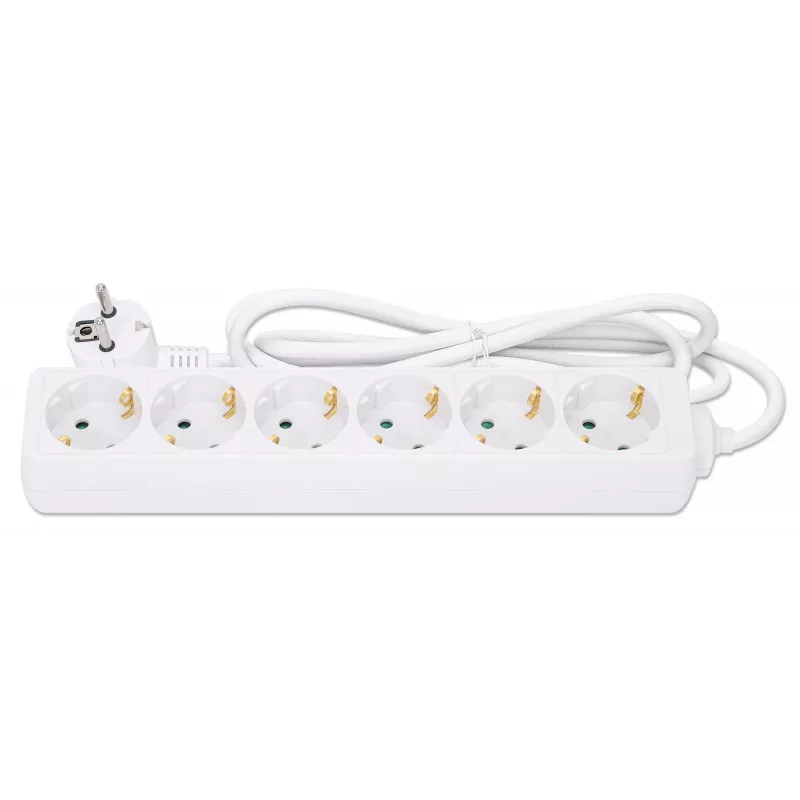 Manhattan Power Distribution Unit EU (2-pin), x6 gang/output, 2m kabelis, 16A, Balts, Pagarinātājs, PDU, Strāvas sadalītājs, Trīs gadu garantija