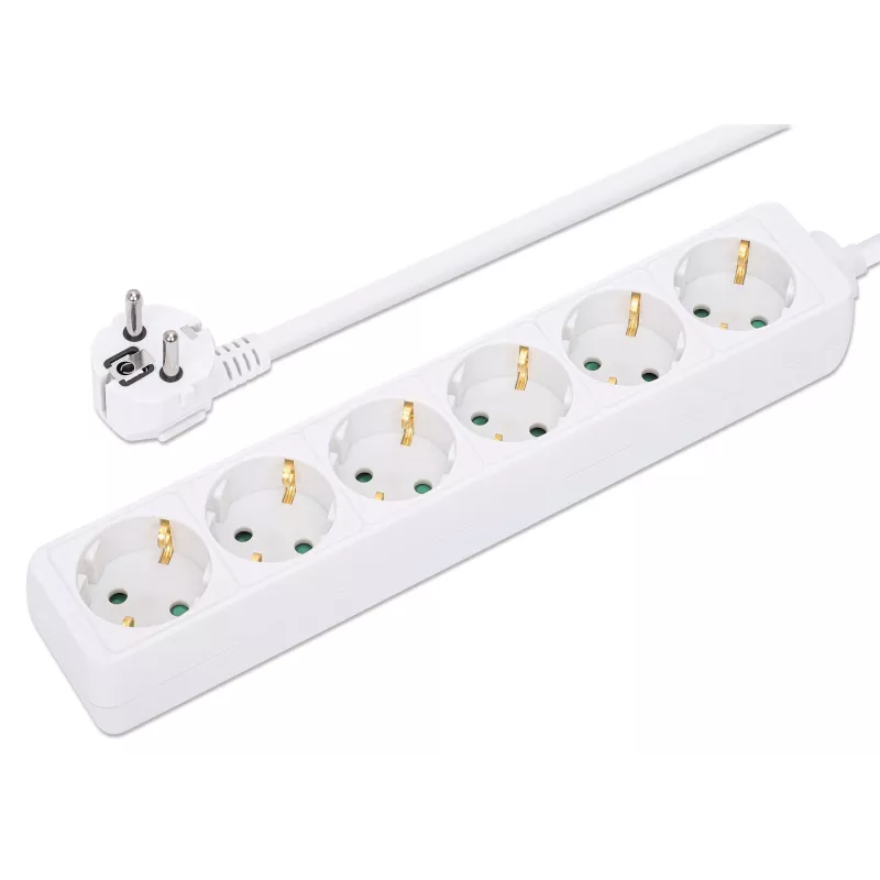 Manhattan Power Distribution Unit EU (2-pin), x6 gang/output, 2m kabelis, 16A, Balts, Pagarinātājs, PDU, Strāvas sadalītājs, Trīs gadu garantija