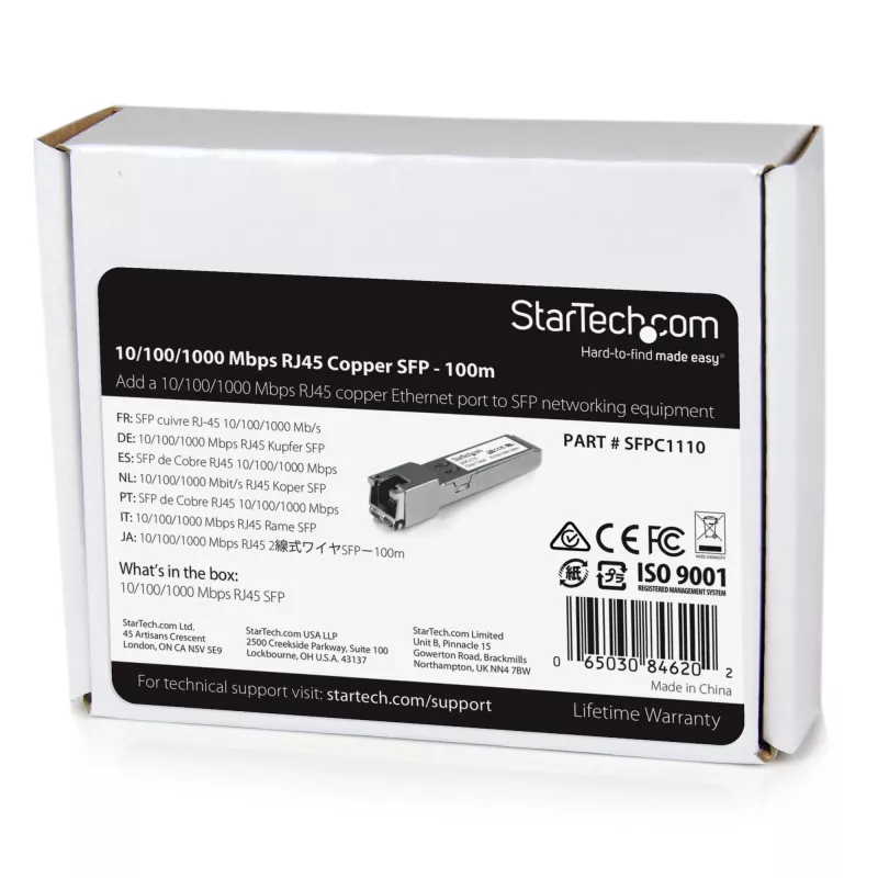 StarTech.com Cisco SFP-GE-T saderīgs SFP raiduztvērēja modulis - 10/100/1000BASE-TX~Cisco SFP-GE-T saderīgs SFP modulis - 1000BASE-T - SFP uz RJ45 Cat6/Cat5e - 10/100/1000 Mbps - RJ-45 100m - Cisco IE3400, IE3300, IE3200