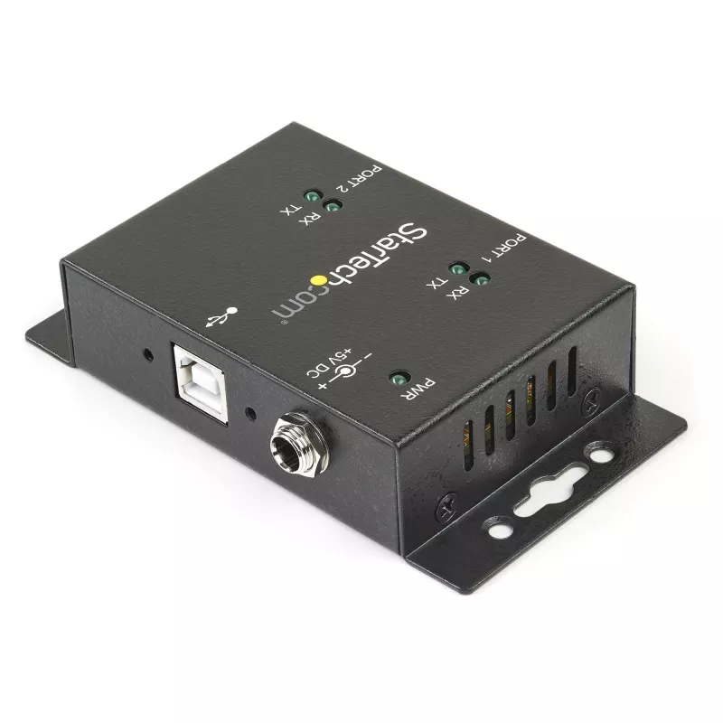 StarTech.com 2 portu industriāls uz sienas stiprināms USB–Seriālais adaptera centrmezgls ar DIN sliedes skavām