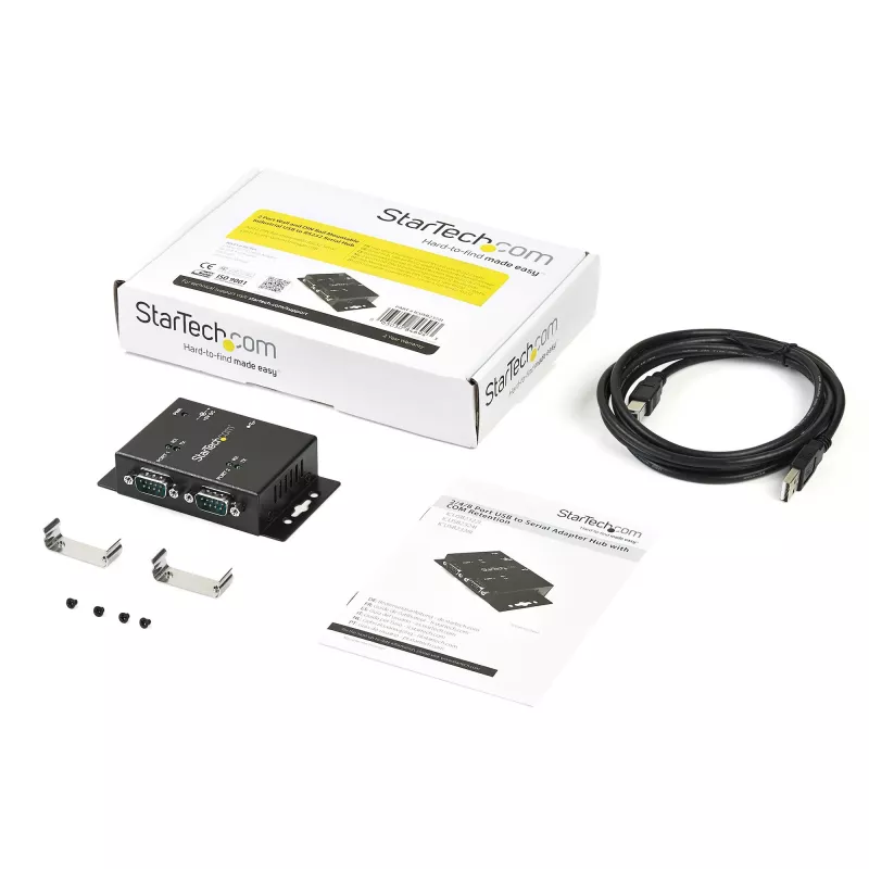 StarTech.com 2 portu industriāls uz sienas stiprināms USB–Seriālais adaptera centrmezgls ar DIN sliedes skavām
