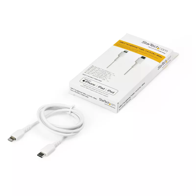 StarTech.com 3 pēdu (1 m) izturīgs balts USB-C uz Lightning kabelis - izturīgs, pastiprināts ar aramidšķiedru USB Type C uz Lightning lādētājs/sinhronizācijas barošanas vads - Apple MFi sertificēts iPad/iPhone 12