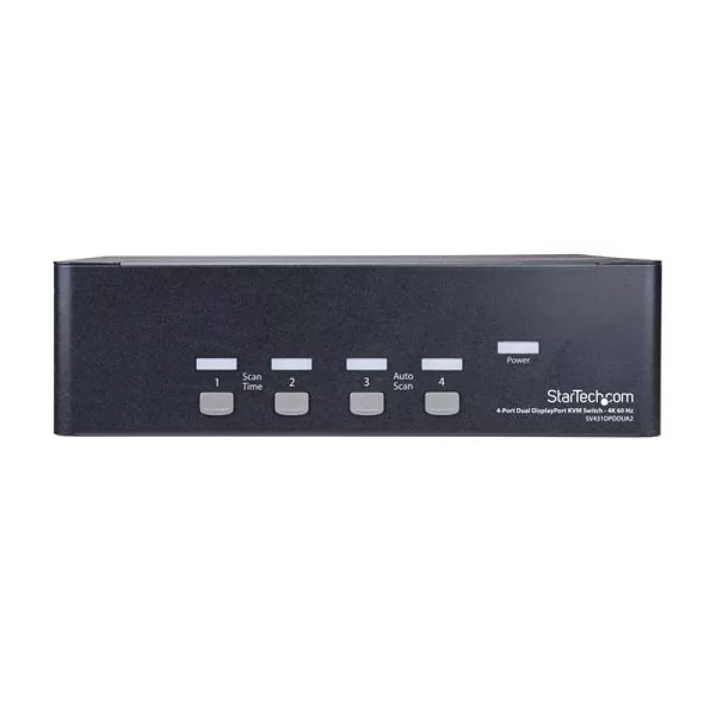 StarTech.com 4-Port Dual DisplayPort KVM Switch - 4K 60Hz, 3840 x 2160 pikseļi, 4K Ultra HD, Rack mounting, 18 W, 2U, Melns