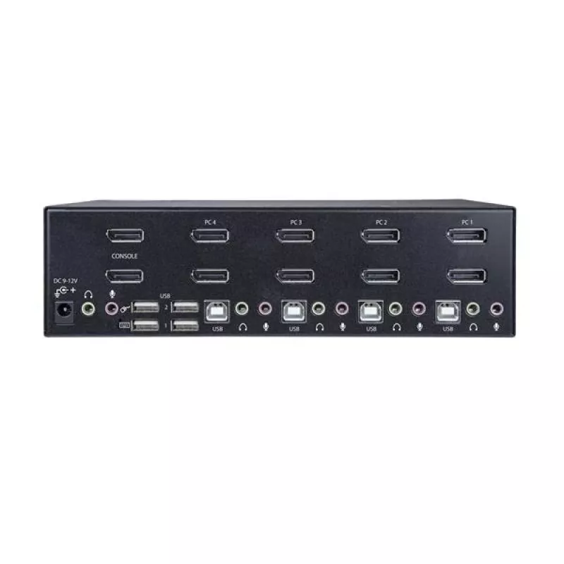 StarTech.com 4-Port Dual DisplayPort KVM Switch - 4K 60Hz, 3840 x 2160 pikseļi, 4K Ultra HD, Rack mounting, 18 W, 2U, Melns
