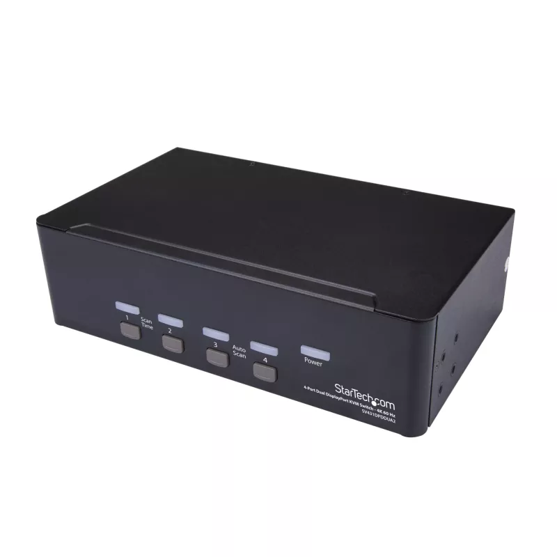 StarTech.com 4-Port Dual DisplayPort KVM Switch - 4K 60Hz, 3840 x 2160 pikseļi, 4K Ultra HD, Rack mounting, 18 W, 2U, Melns