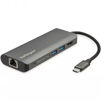 StarTech.com USB-C universālais adapteris - USB-C ceļojumu dokstacija ar 4K HDMI, 3x USB 3.0 centrmezglu, SD/SDHC, GbE, 60 W PD 3.0 caurlaidību - USB Type-C/Thunderbolt 3 - aizstāj DKT30CSDHPD