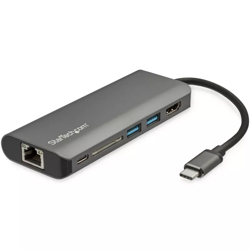 StarTech.com USB-C universālais adapteris - USB-C ceļojumu dokstacija ar 4K HDMI, 3x USB 3.0 centrmezglu, SD/SDHC, GbE, 60 W PD 3.0 caurlaidību - USB Type-C/Thunderbolt 3 - aizstāj DKT30CSDHPD