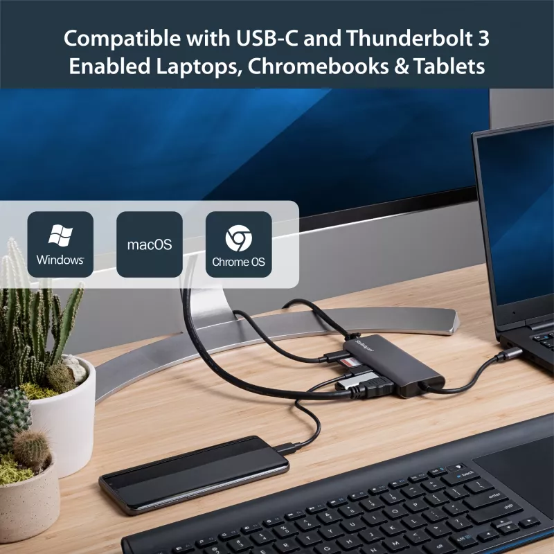 StarTech.com USB-C universālais adapteris - USB-C ceļojumu dokstacija ar 4K HDMI, 3x USB 3.0 centrmezglu, SD/SDHC, GbE, 60 W PD 3.0 caurlaidību - USB Type-C/Thunderbolt 3 - aizstāj DKT30CSDHPD