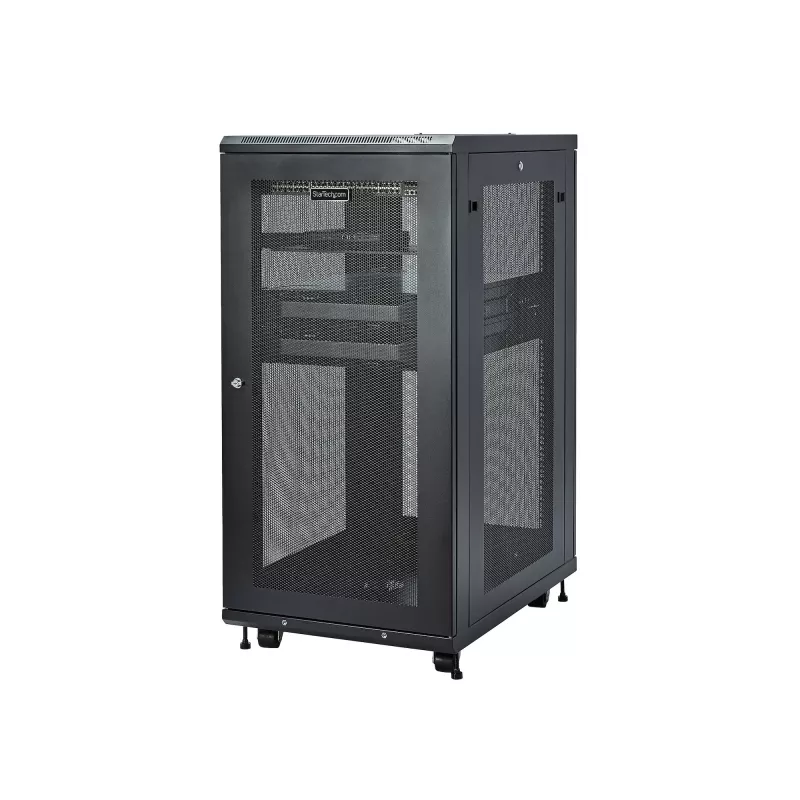 StarTech.com 4-stabu 24U serveru statīvs, bloķējams 19 collu datu statīvs datoru / AV / IT aprīkojumam, biroja / mājas tīkla statīvs ar riteņiem un regulējamām montāžas sliedēm