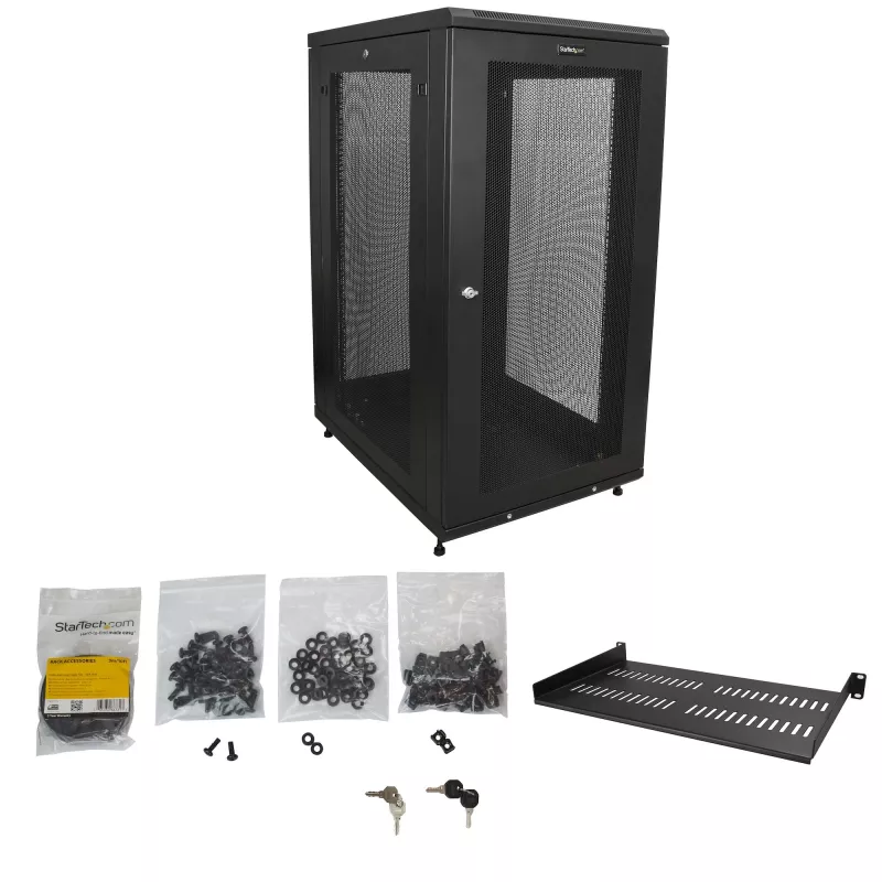 StarTech.com 4-stabu 24U serveru statīvs, bloķējams 19 collu datu statīvs datoru / AV / IT aprīkojumam, biroja / mājas tīkla statīvs ar riteņiem un regulējamām montāžas sliedēm