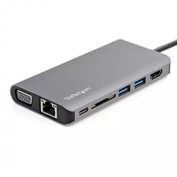 StarTech.com USB C daudzportu adapteris - USB-C Mini ceļojumu dokstacija ar 4K HDMI vai 1080p VGA - 3x USB 3.0 centrmezgls, SD, GbE, audio, 100 W PD caurlaide - pārnēsājama dokstacija klēpjdatoram/planšetdatoram