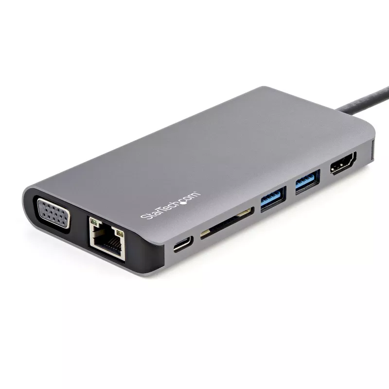 StarTech.com USB C daudzportu adapteris - USB-C Mini ceļojumu dokstacija ar 4K HDMI vai 1080p VGA - 3x USB 3.0 centrmezgls, SD, GbE, audio, 100 W PD caurlaide - pārnēsājama dokstacija klēpjdatoram/planšetdatoram