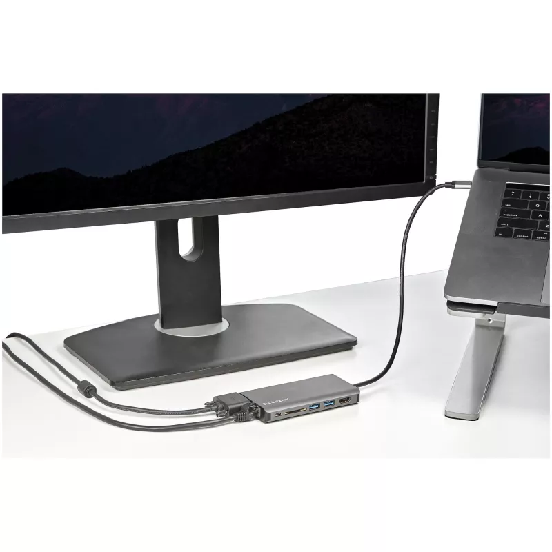 StarTech.com USB C daudzportu adapteris - USB-C Mini ceļojumu dokstacija ar 4K HDMI vai 1080p VGA - 3x USB 3.0 centrmezgls, SD, GbE, audio, 100 W PD caurlaide - pārnēsājama dokstacija klēpjdatoram/planšetdatoram