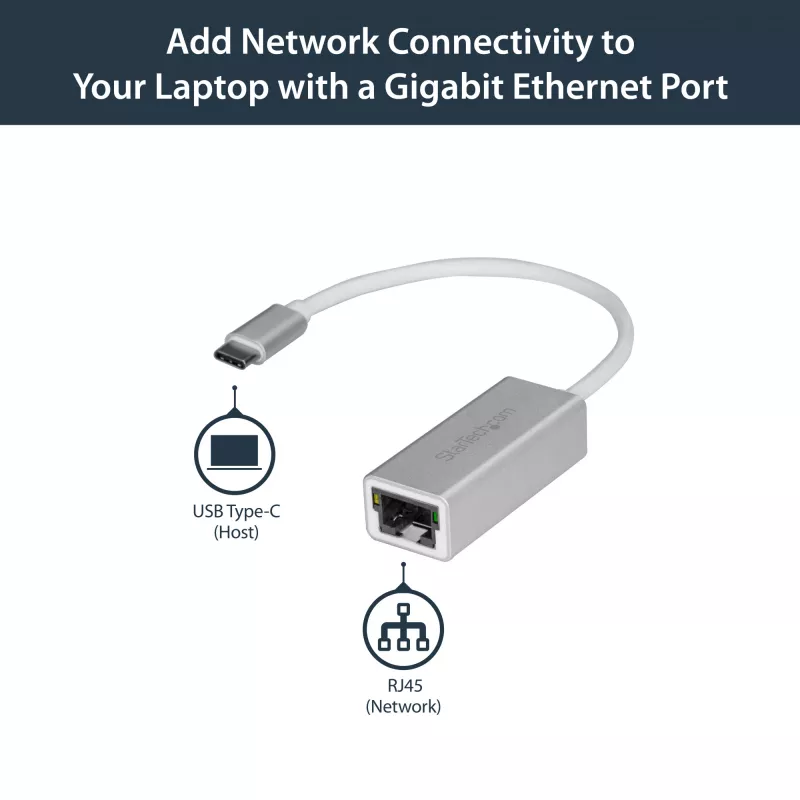 StarTech.com USB-C uz Gigabit tīkla adapteris - sudraba krāsā, vadu, USB, Ethernet, 5000 Mbit/s, sudraba