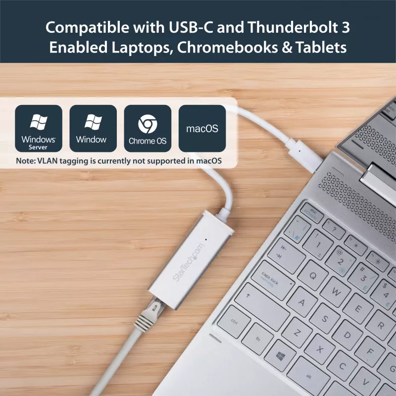 StarTech.com USB-C uz Gigabit tīkla adapteris - sudraba krāsā, vadu, USB, Ethernet, 5000 Mbit/s, sudraba