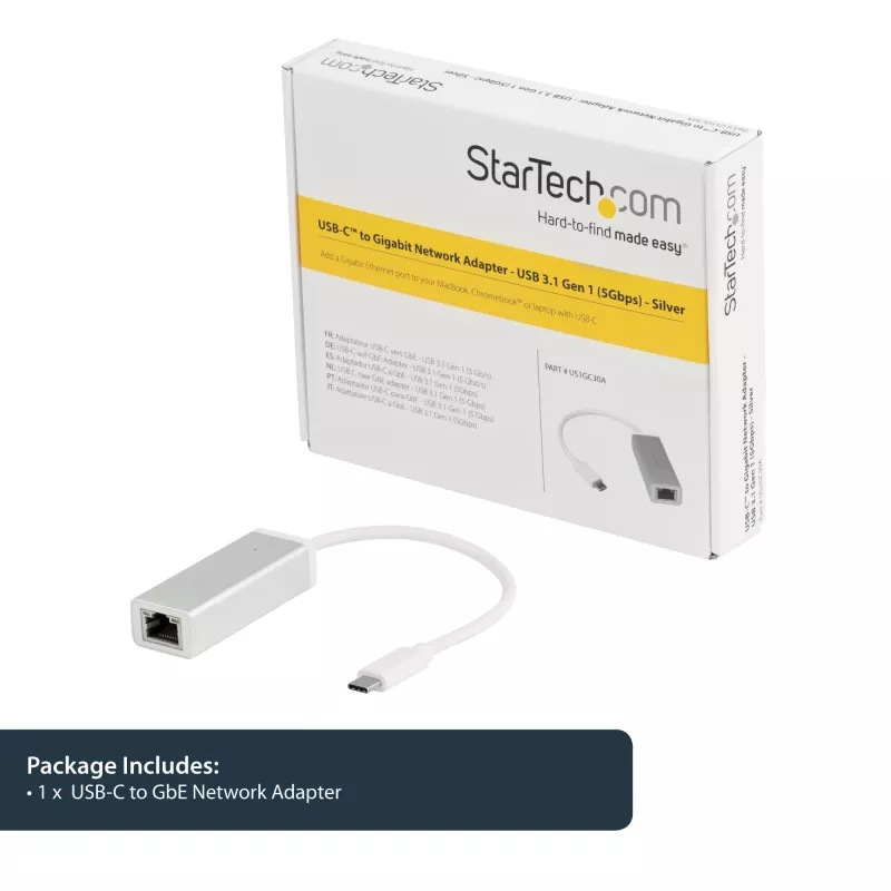 StarTech.com USB-C uz Gigabit tīkla adapteris - sudraba krāsā, vadu, USB, Ethernet, 5000 Mbit/s, sudraba