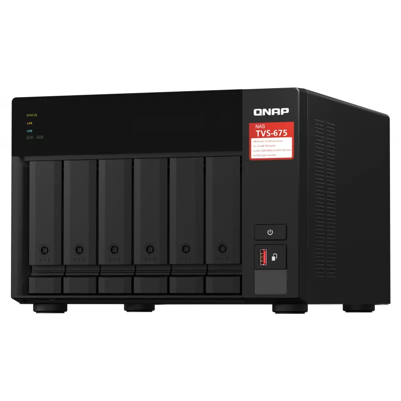 QNAP TVS-675 NAS Tornis ZhaoXin KaiXian KX-6000 KX-U6580 8 GB DDR4 0 TB QuTS hero Melns