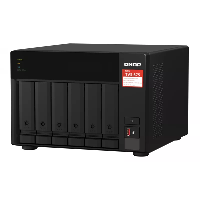 QNAP TVS-675 NAS Tornis ZhaoXin KaiXian KX-6000 KX-U6580 8 GB DDR4 0 TB QuTS hero Melns