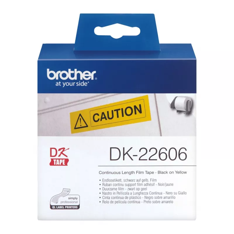 Nepārtrauktās plēves lente Brother DK22606 dzeltena melna