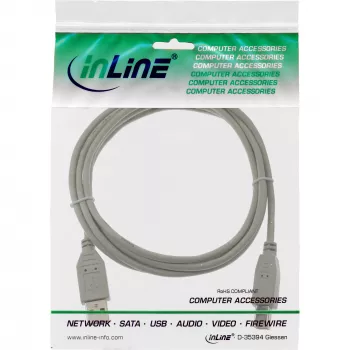 USB 2.0 kabelis A spraudnis / B spraudnis, bēšs, 1 m, InLine 34510H