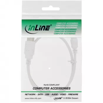 InLine USB 2.0 Mini kabelis, Type A spraudnis / mini-B spraudnis (5 kontakti), balts, 0,5 m