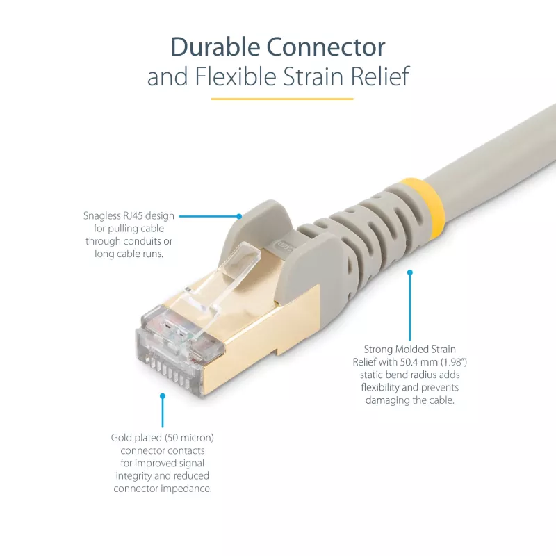 StarTech.com 10 m CAT6a Ethernet kabelis - 10 Gigabit ekranēts bez aizķeršanās RJ45 100W PoE ielāpu vads - 10GbE STP tīkla kabelis ar stiepes samazināšanu - pelēks individuāli testēts/vadi ir UL sertificēti/TIA