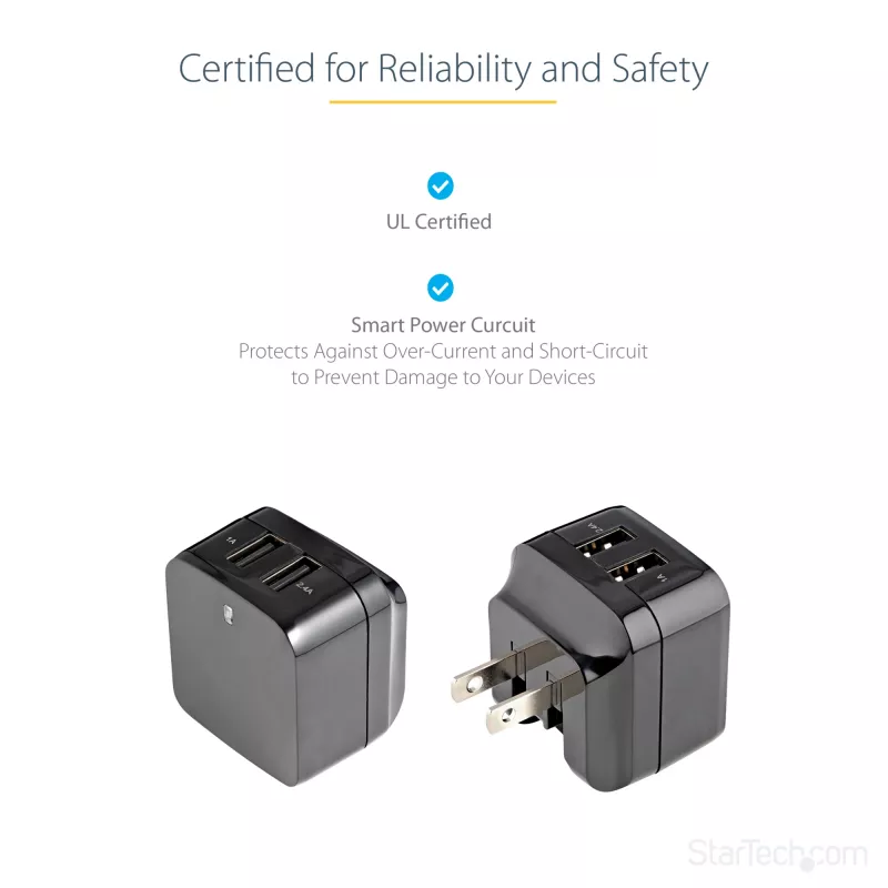 StarTech.com divportu USB sienas lādētājs - starptautiskiem ceļojumiem - 17W/3,4A - melns