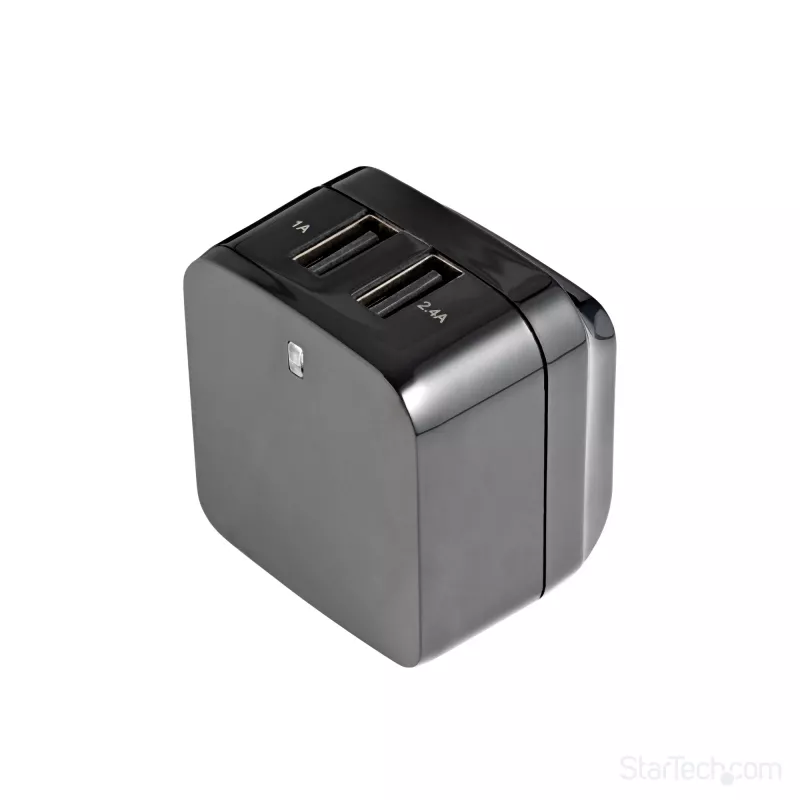 StarTech.com divportu USB sienas lādētājs - starptautiskiem ceļojumiem - 17W/3,4A - melns