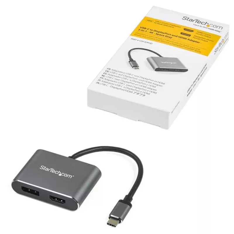 StarTech.com USB C daudzportu video adapteris - 4K 60Hz USB-C uz HDMI 2.0 vai DisplayPort 1.2 monitora adapteris - USB Type-C 2-in-1 displeja pārveidotājs HDMI/DP HBR2 HDR - Thunderbolt 3 saderīgs