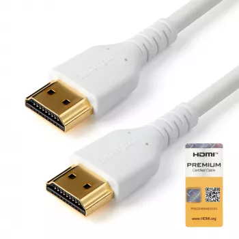 StarTech.com 6 pēdas (2 m) plāns HDMI 2.0 kabelis, elastīgs Premium sertificēts HDMI vads ar Ethernet, UHD 4K 60Hz HDR10, izturīgs aramīda šķiedras dizains ar TPE apvalku, balts