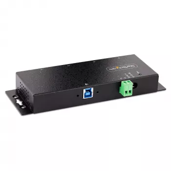 StarTech.com 4 portu industriālais USB 3.0 5 Gbps centrmezgls, izturīgs USB centrmezgls ar ESD aizsardzību, DIN/sienas/galda stiprināms USB-A centrmezgls, USB paplašinātājs ar bloķējamiem portiem, lieljaudas – TAA