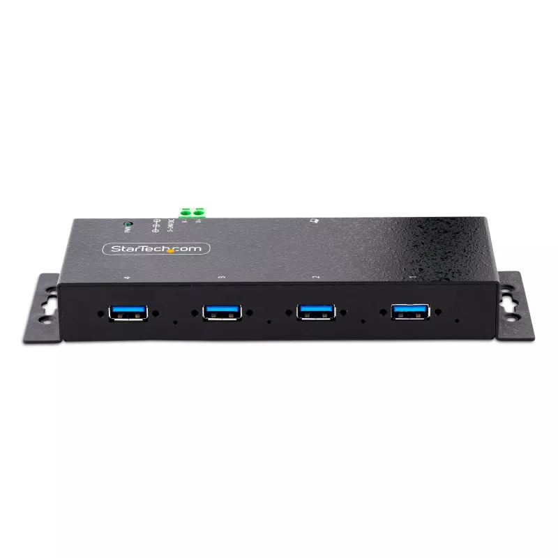 StarTech.com 4 portu industriālais USB 3.0 5 Gbps centrmezgls, izturīgs USB centrmezgls ar ESD aizsardzību, DIN/sienas/galda stiprināms USB-A centrmezgls, USB paplašinātājs ar bloķējamiem portiem, lieljaudas – TAA