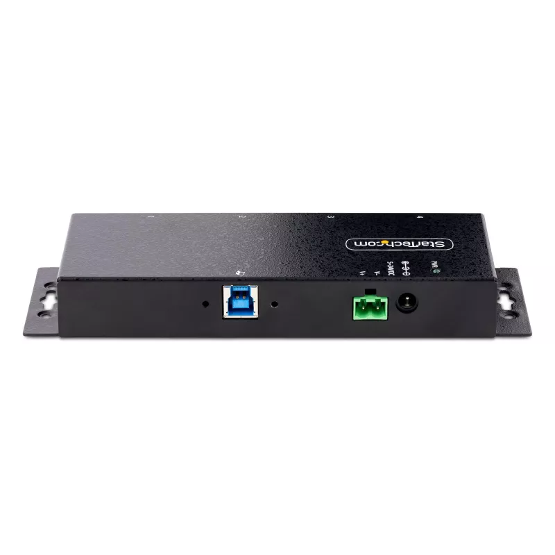 StarTech.com 4 portu industriālais USB 3.0 5 Gbps centrmezgls, izturīgs USB centrmezgls ar ESD aizsardzību, DIN/sienas/galda stiprināms USB-A centrmezgls, USB paplašinātājs ar bloķējamiem portiem, lieljaudas – TAA