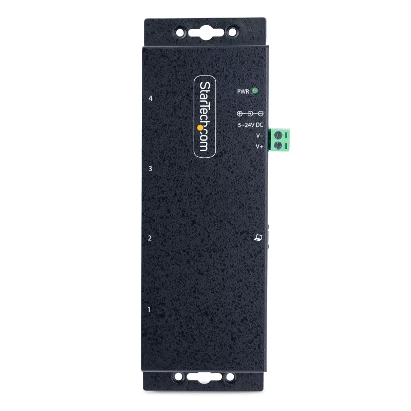 StarTech.com 4 portu industriālais USB 3.0 5 Gbps centrmezgls, izturīgs USB centrmezgls ar ESD aizsardzību, DIN/sienas/galda stiprināms USB-A centrmezgls, USB paplašinātājs ar bloķējamiem portiem, lieljaudas – TAA