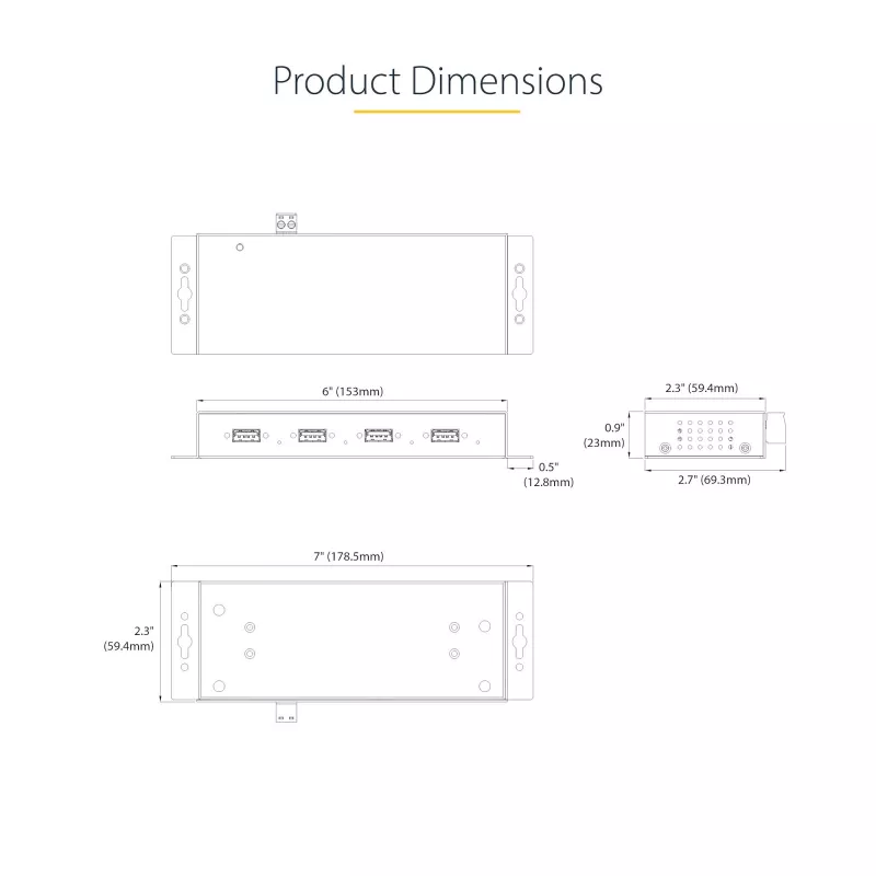StarTech.com 4 portu industriālais USB 3.0 5 Gbps centrmezgls, izturīgs USB centrmezgls ar ESD aizsardzību, DIN/sienas/galda stiprināms USB-A centrmezgls, USB paplašinātājs ar bloķējamiem portiem, lieljaudas – TAA