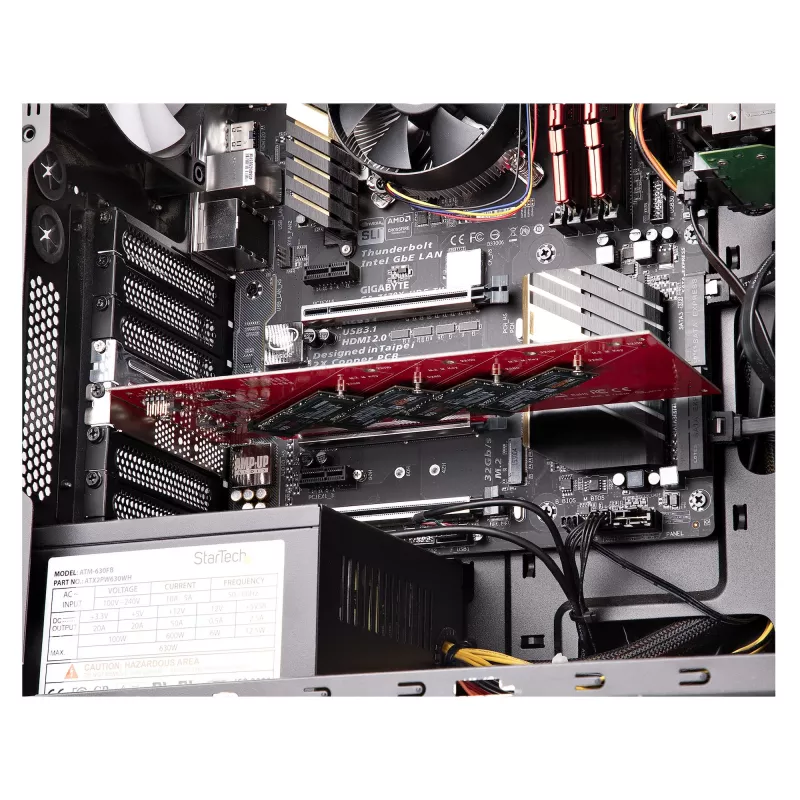 StarTech.com Četrvietīgs M.2 PCIe adaptera karte, PCIe x16 uz četriem NVMe vai AHCI M.2 SSD, PCI Express 4.0, 7,8 GBps/disks, nepieciešama bifurkācija, saderīga ar Windows/Linux