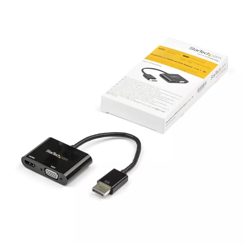 StarTech.com DisplayPort uz HDMI VGA adapteris - DisplayPort 1.2 HBR2 uz HDMI 2.0 (4K 60Hz) vai VGA 1080p pārveidotāja sargspraudnis - DP uz HDMI vai VGA monitora adapteris - Digitālais video displeja adapteris