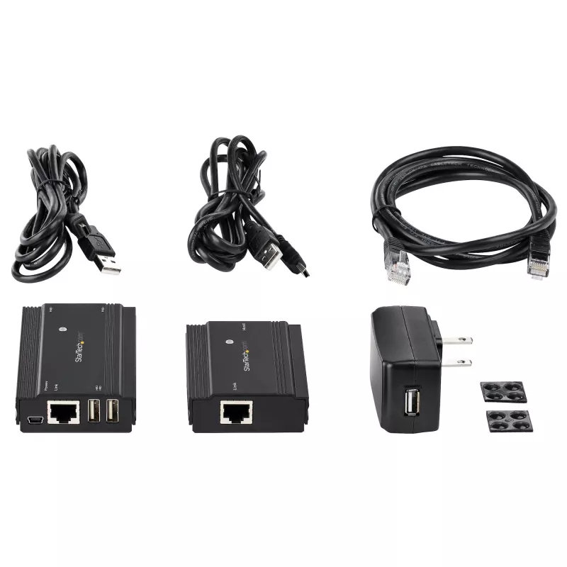 StarTech.com 4 portu USB 2.0 pagarinātāja centrmezgls pa vienu CAT5e/CAT6 Ethernet kabeli (RJ45) — 100 m (330 pēdas) — USB pagarinātāja centrmezgla adaptera komplekts — metāla korpuss — ārēji barots — 480 Mb/s