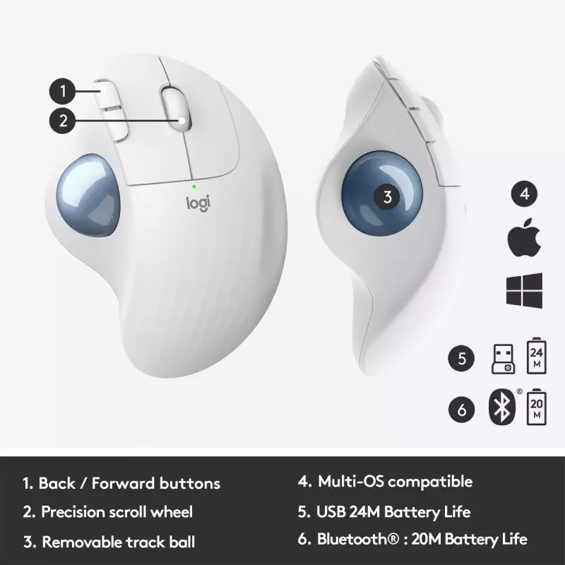 Pele Logitech ERGO M575 bezvadu trackball RF Wireless + Bluetooth