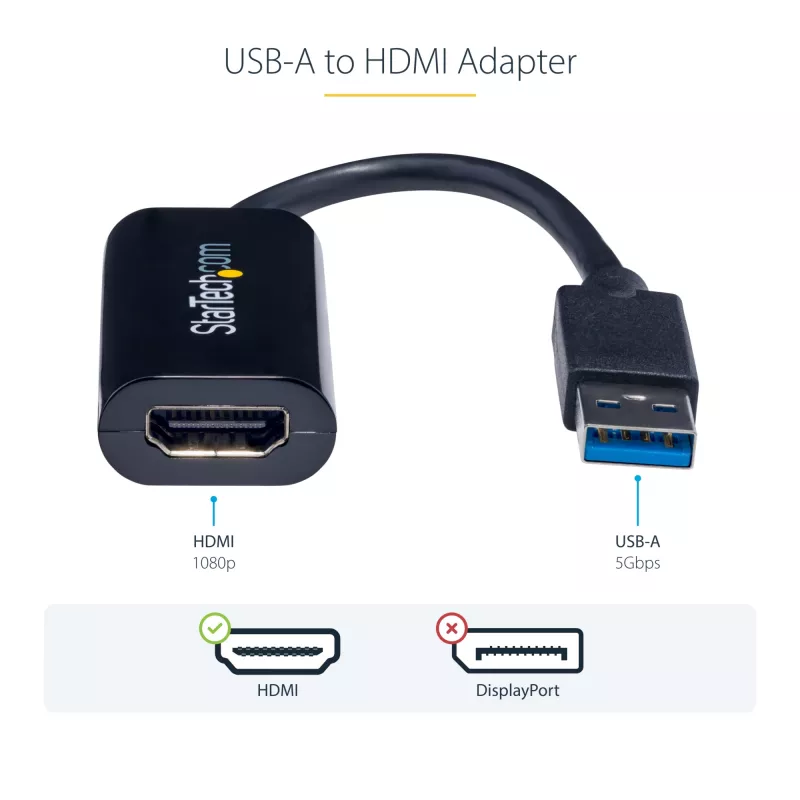 StarTech.com USB 3.0–HDMI adapteris, USB–HDMI monitora pārveidotājs operētājsistēmai Windows, 1080p (netiek atbalstītas macOS/ChromeOS/Linux) – TAA