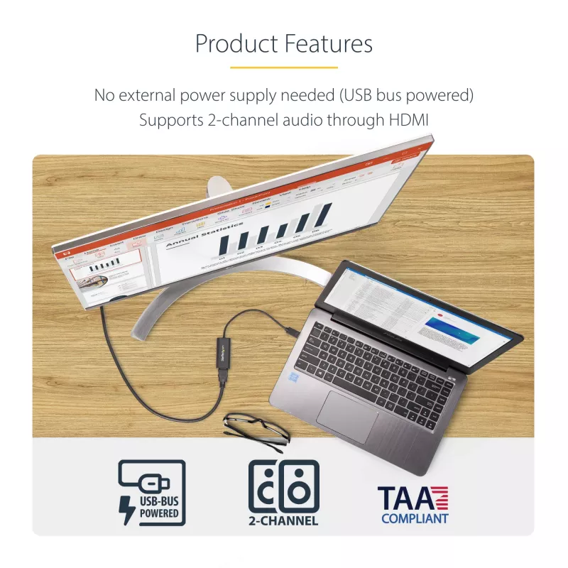 StarTech.com USB 3.0–HDMI adapteris, USB–HDMI monitora pārveidotājs operētājsistēmai Windows, 1080p (netiek atbalstītas macOS/ChromeOS/Linux) – TAA